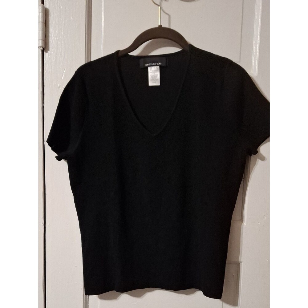 Jones New York Black V-Neck Short Sleeve Top (Mis233)